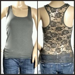 Charcoal Gray Lace Racerback Tank Top